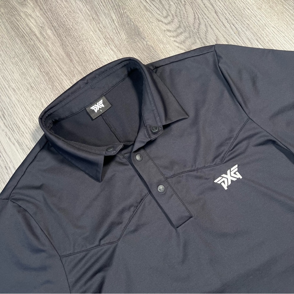 PXG Men's Small‎ Black Stretch Performance Collared Golf Polo Shirt Snap Xtreme